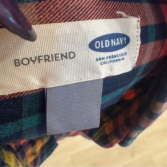 Old Navy Women's Rainbow Plaid Flannel Boyfriend Button Down Shirt Size S - Picture 7 of 8